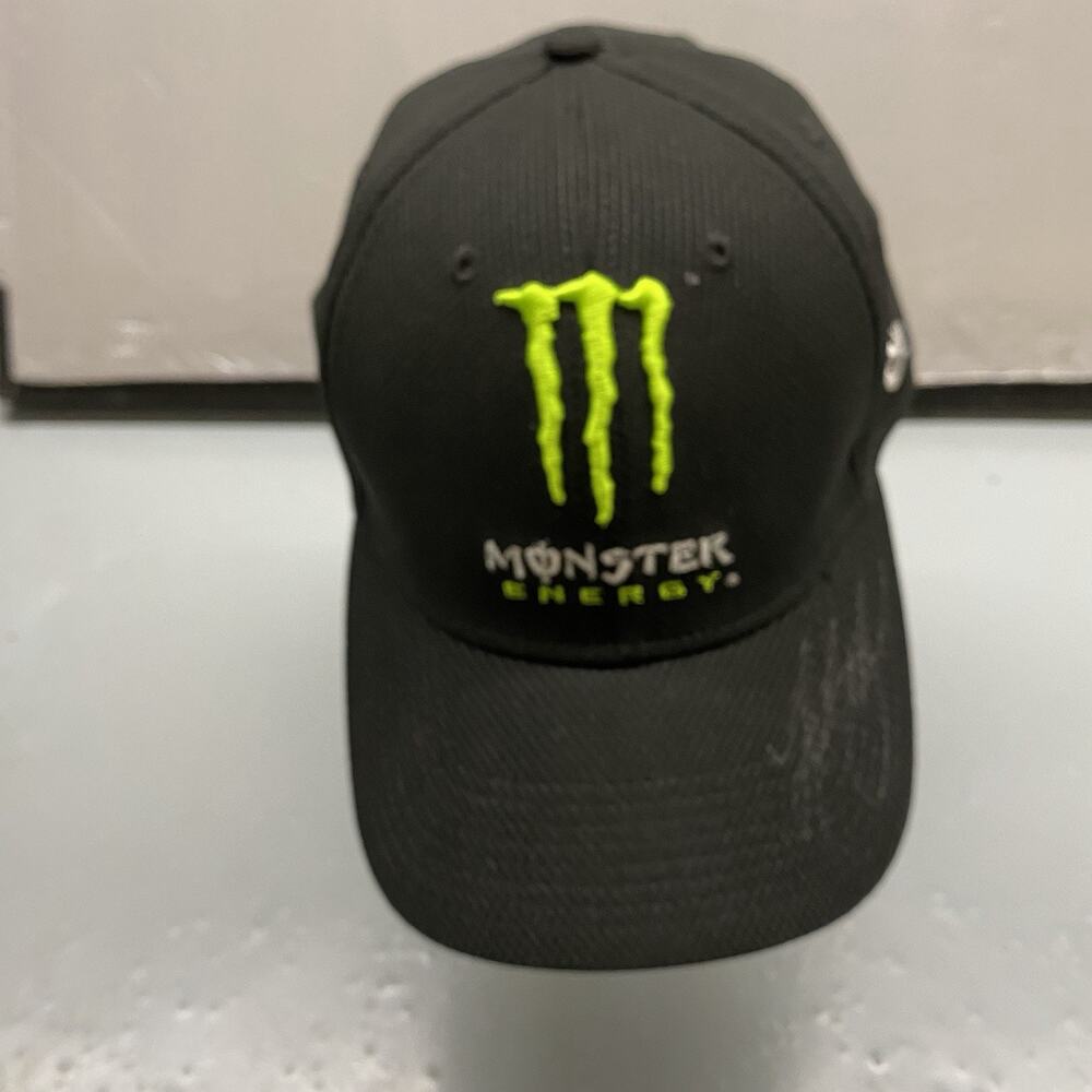 Kurt Busch Signed Monster Energy New Era Black Mesh Trucker Hat NASCAR Autograph